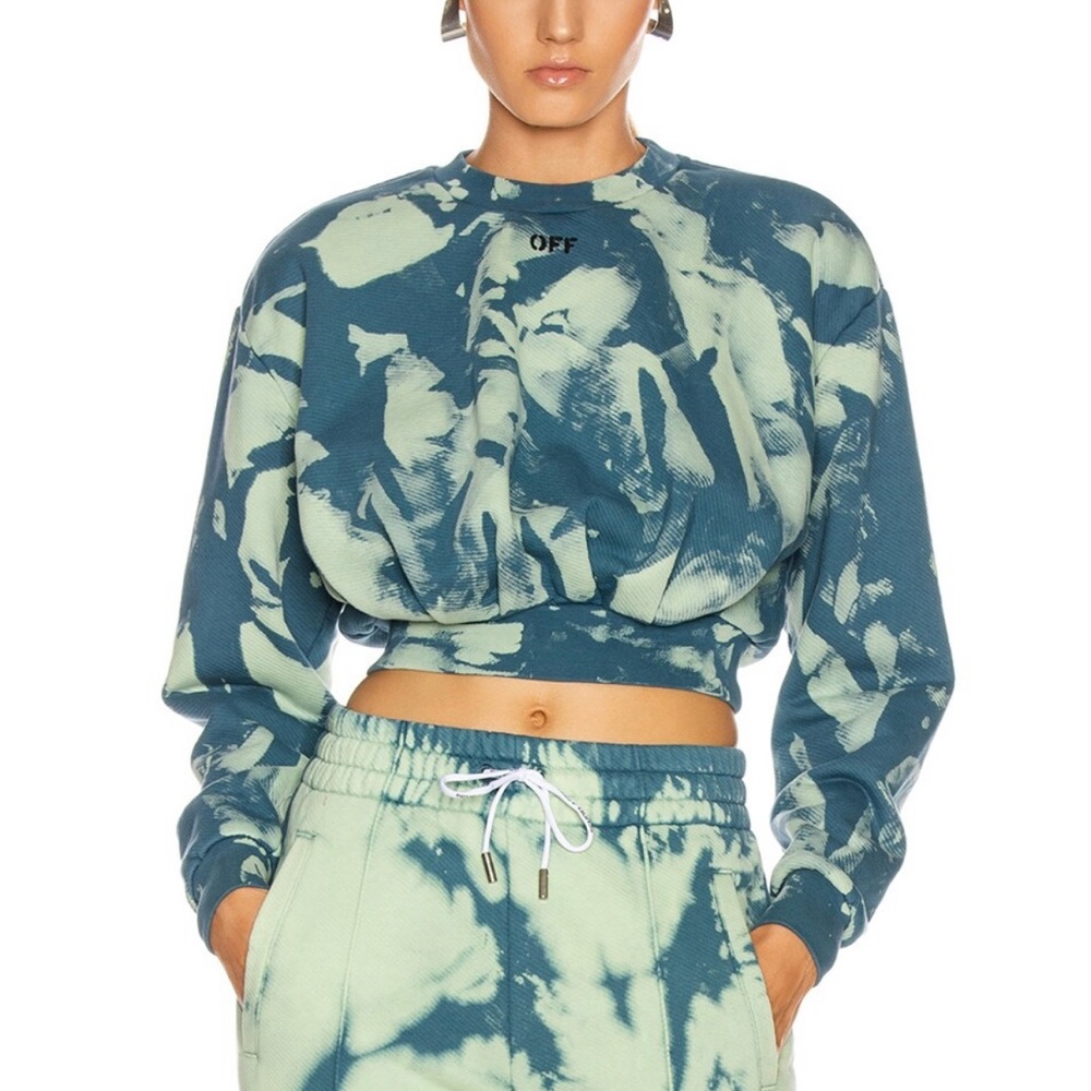 Off-White Cropped Tie Die Sweatshirt